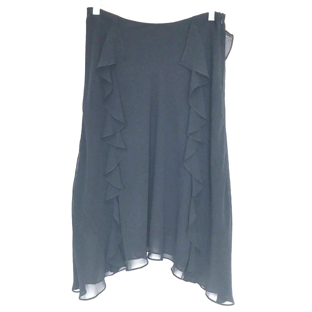URSULA of Switzerland black asymmetrical ruffle midi skirt size 10